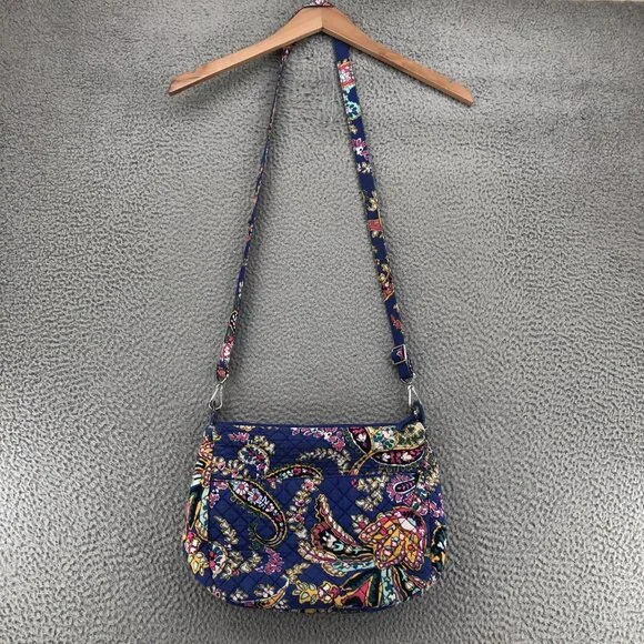 Vera Bradley Purse Iconic Shoulder Bag Carson Blue Multi Romantic Paisley Quilt - Picture 13 of 14